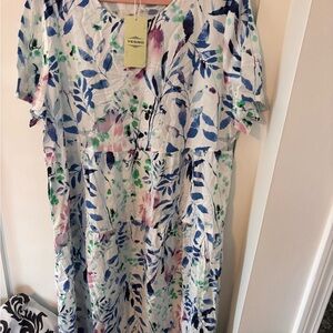 YesNo Floral Print Women’s Dress in White and Blue-NWT